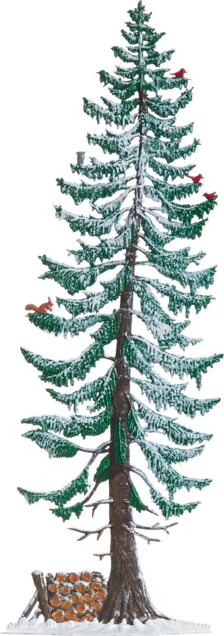 Fichte mit Holzlager im Winter